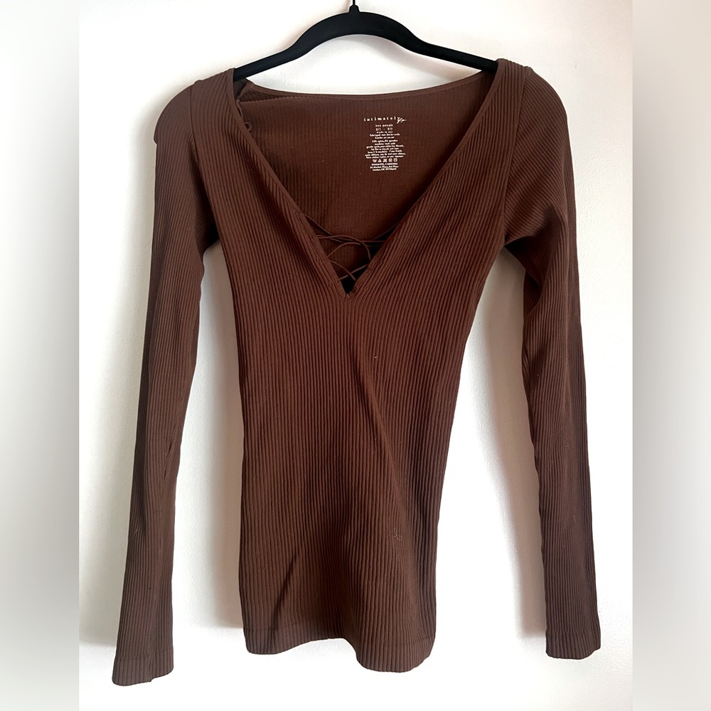Free People Intimates spandex long sleeve shirt in XS/S in Brown